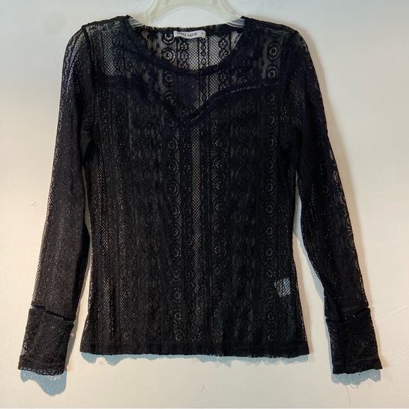 Grace Karin Tops - Grace Karin Womens Black Lace Long Sleeve See Through Top Sz M (sku328)